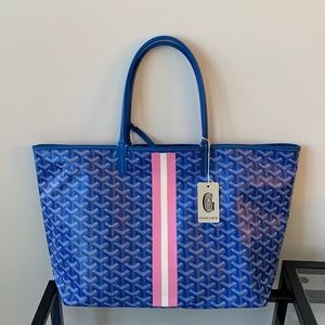 Goyard St Louis Tote PM Sky Blue Pink/White Stripe Includes Goyard Insert NWT